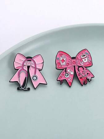 2pcs/1pc Sweet Medical Badge With Bow Stethoscope Brooch, Perfect Graduation Gift For Intern Doctors And Nurses, Cute Accessory For Healthcare Workers
