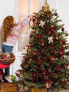 10/20 Peças Laços de Veludo Vintage para Decoração de Natal, 5 X 7 Polegadas, Artesanato de Guirlanda, Laços para Árvore de Natal, Fitas Pendentes para Artesanato e Presentes de Natal, Casamento, Aniversário, Feriados, Decoração Interna e Externa, Festa, Guirlanda - Multicolorido - Visão 2