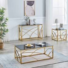 AINPECCA Frame Coffee Table Stainless Steel With Dark Grey Tempered Glass Design Living Room - Gold - View 5