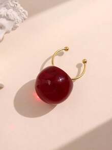 1pc Fashionable Elegant Minimalist Artistic Jelly Transparent Round Resin Stainless Steel Open Ring For Women, Suitable For Daily Commute, Street, Music Festival, Party, Evening Wear