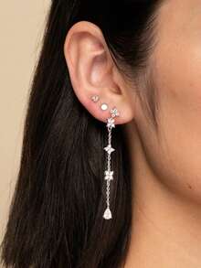 1 Đôi bông tai bạc Sterling S925 hình giọt nước đính đá Cubic Zirconia thanh lịch, quà tặng trang sức cho phụ nữ nhân dịp kỷ niệm - cây thập tự - Xem 4