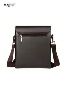 saroxi Geantă de umăr/crossbody minimalistă din piele PU pentru bărbați, geantă messenger casual cu buzunare laterale, versatilă pentru naveta, culoare neagră, cadou excelent pentru iubit - Maro - Vizualizare 7