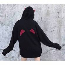 Womens Devil Wings Red Horn Sweatshirt Long Sleeve Hoodie Pullover Hooded Tops - màu đen - Xem 6