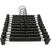 20pcs Black Plastic Clothes Hangers With 2 Adjustable Rust-Proof Clips Skirt/Dress Hangers And 360 Degree Rotating Hook Pants/Jeans Hangers, 10pcs/Set - Black - View 2