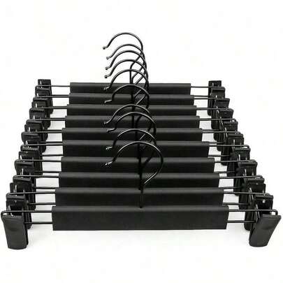 20 piezas Perchas de plástico negro con 2 clips ajustables antioxidantes para faldas/vestidos y perchas giratorias a 360 grados para pantalones/vaqueros, 10 piezas/set