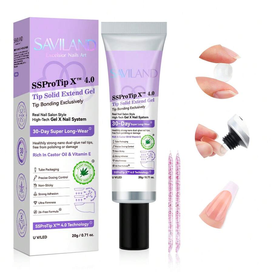 Saviland Solid Nail Glue For Artificial Nails: Extra Strong Nail Glue For Press On Nails, Nail Glue Gel UV Cured Gel Nails Tips, Solid Nail Glue Nail Extension For Nails For Nail Salon - 無色 - 查看 1