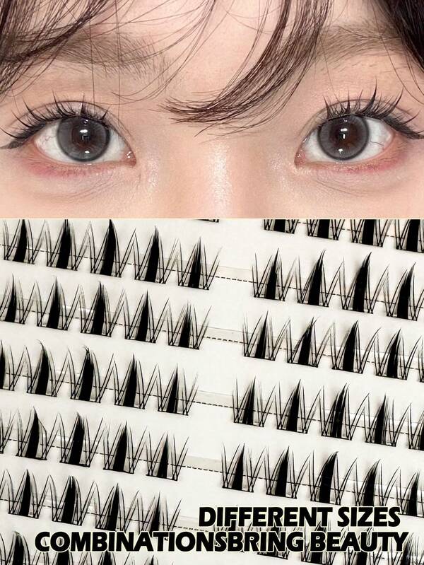 60/100 Clusters C Curl Press On Lash All-Round Girl Group False Eyelashes, Self-Adhesive Single False Eyelashes, Lightweight Eyelashes, Gifts For Women And Girls