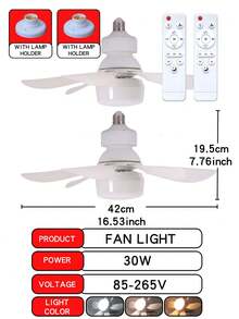 1/2 Packs Flush Mount LED Ceiling Fan Bulbs With Adjustable Brightness & Fan Speed, Remote Controlled, Easy Screw-In Installation, E26/E27 Base, Non-Waterproof For Household Use - Ideal For Bathroom, Bedroom, Kitchen, Living Room - one-size - View 12