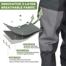 4-Ply Ultra Breathable Light Weight Stockingfoot Waders Chest-High Fly Fishing Waders For Men Women Waterproof Hunting Fishing Waders Perfect For 4 Seasons - 灰色 - 查看 3