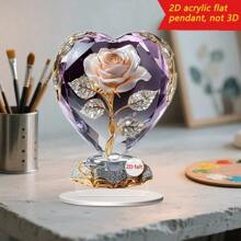 2 Decorazione da tavolo elegante a forma di rosa bianca a cuore, in stile minimalista moderno, base in acrilico trasparente, senza necessità di montaggio, leggera, adatta per soggiorno, ufficio, tavolo da pranzo, decorazione floreale per la casa a tema rosa, decorazione stagionale, stile bohémien, materiale durevole, ottimo regalo per compleanni, matrimoni, San Valentino