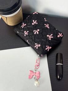 1個青少年可愛蝴蝶結圖案零錢包，迷你方形化妝包，附可拆式珍珠吊飾，便攜極簡零錢包，小手提包時尚錢包卡夾，旅行化妝包拉鍊收納包，女生口紅收納包，小化妝包卡夾耳機包，零錢包鑰匙圈錢包，旅行錢包，青少年節禮物，開學禮物，暑假禮物，新學期禮物 - 彩色 - 查看 9
