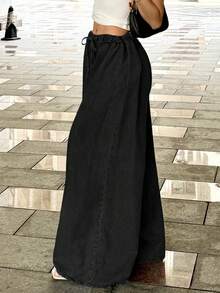 Jeans Pants For Women High Waisted Drawstring, Loose And Breathable Ultra-Thin Denim Commuting Casual Pants - 黑色 - 查看 3