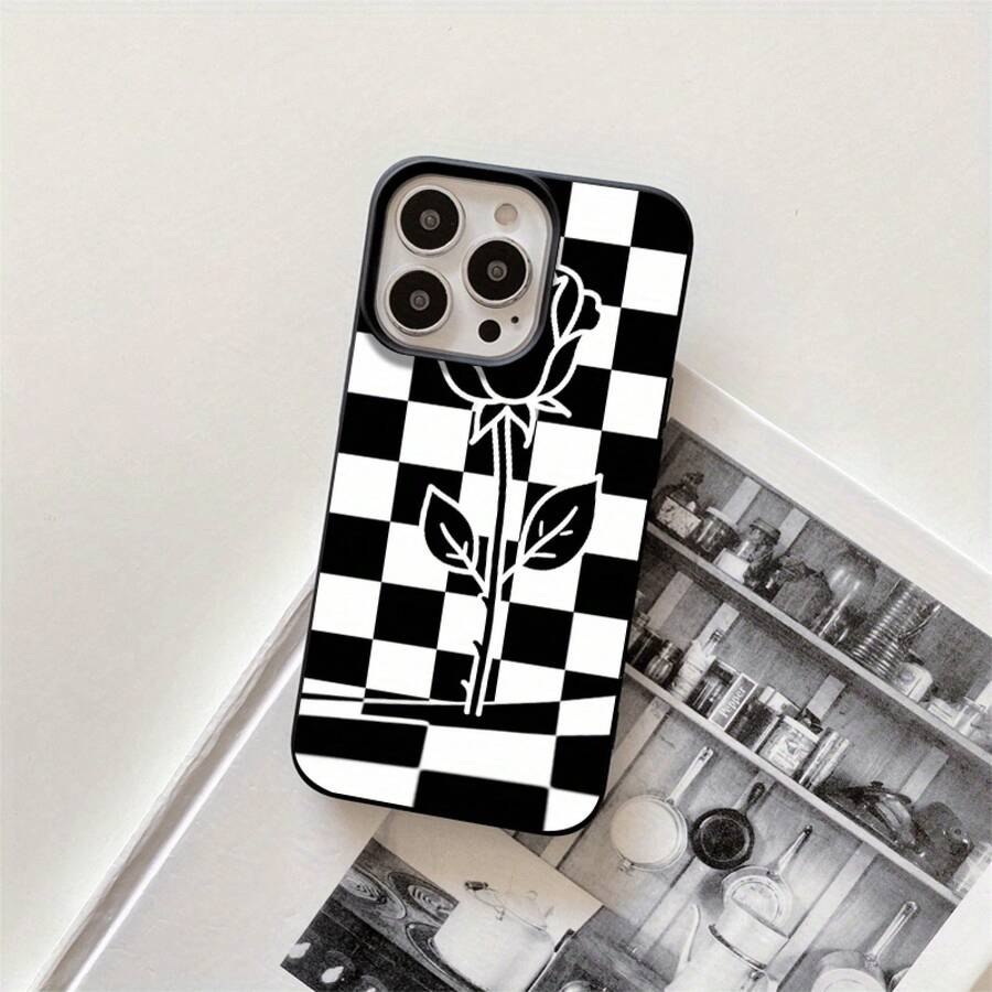 Fundas y carcasas protectoras con orificios grandes, diseño de rosas blancas y negras, compatibles con phone 16 Pro, 16, 15 Pro, 14, 14 Plus, 14 Pro, 13, 13 Pro, 12 Pro y 11/11 Pro. Regalos para cumpleaños y celebraciones. - Negro - Ver 1