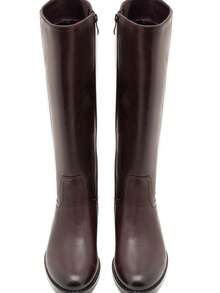 calcena Women's Timeless Classic Knee-High Riding Boots, Minimalist Equestrian Style With A Low Block Heel, Comfortable Round Toe And Inner Side Zipper, Elegant And Versatile Tall Boots For Everyday Wear - Burgundy - View 4