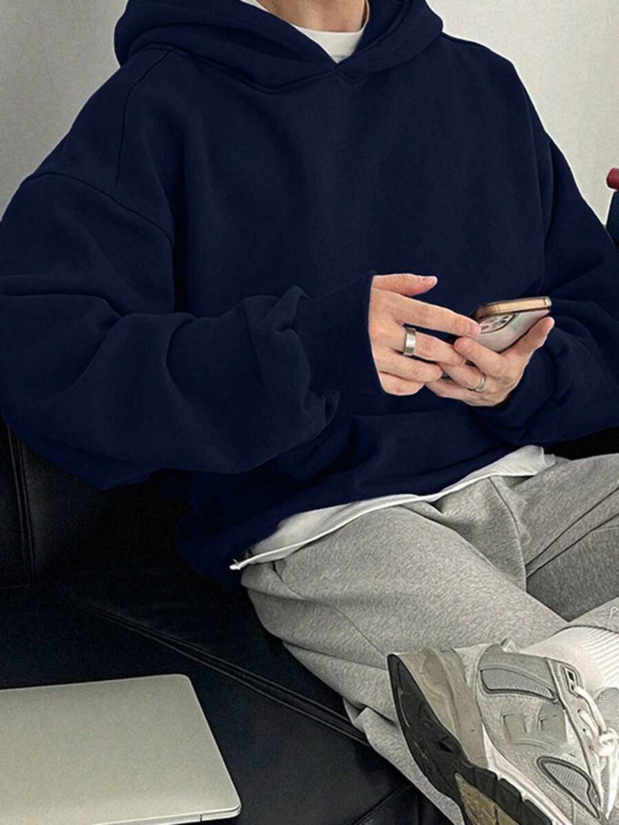 1pc Tween Boy Solid Color Casual Versatile Outdoor Commute Sports Pullover Sweatshirt For Boys, Autumn/Winter - Navy Blue - View 1