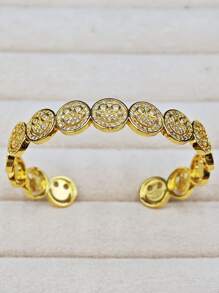 1 Stück modischer minimalistischer Herz-Kristall lächelndes Gesicht, kupfergoldplattierter kubischer Zirkonia Dekor, geeignet für Partywear