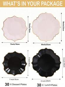 60pcs Golden Foil Disposable Paper Plates For Party/Wedding/Anniversary 30 Lunch Plates And 30 Dessert/Salad Plates,It Is Suitable For Festivals Such As Christmas And Halloween - Black - View 3