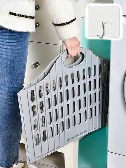 1PC Multifunctional Folding Laundry Basket, Dirty Laundry Storage Basket, Wall-Mounted Portable Dirty Laundry Basket, Plastic Laundry Basket, Wall-Mounted Storage Basket, Foldable Storage Container, Suitable For Home Bathrooms And Washrooms, Space-Saving.