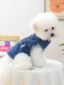 1pc Pet Clothes, Dog/Cat Apparel For Poodle, Teddy, Small Dogs & Puppies, Casual, Fashionable, Cute, Comfortable, New Outerwear - Blue - View 3