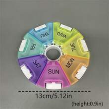 Single/Double Row One-Week Pill Box, Round Press-Type Pill Organizer, 7/14-Compartment Pillbox Of Different Sizes, Daily Regular Reminder Pill Box Monday To Sunday Full Coverage Travel Carry-On & Handbag Essentials, Efficient Management Of Vitamins & Medicines