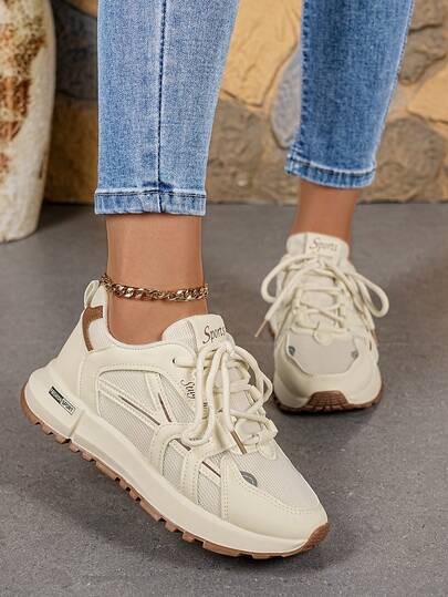 1 par de zapatillas deportivas con suela gruesa y amortiguación de aire, de cordones, de alta, transpirables, para correr, zapatillas casuales