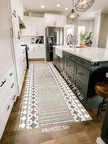 1pc Extra Long Washable Non-Slip Area Rug - 100% Polyester Geometric Pattern Rug, Suitable For Hallway, Kitchen, Bedroom, Living Room, Entryway - Farmhouse Style Decor, Machine Washable, Multiple Sizes Available, Washable Floor Mat, Hallway Decor, Classic Home Decor, Easy Maintenance - Multicolor - View 8