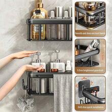 1/2 piezas Estante de ducha autoadhesivo sin perforación, toallero de baño, organizador de almacenamiento de cocina, organizador de baño, organizador de maquillaje, aleación de aluminio, contenedores de almacenamiento, gran capacidad, adecuado para baño, cocina, debajo del gabinete, fregadero, balcón y talla grande, decoración de baño, artículos esenciales para dormitorio universitario, decoración de habitación, decoración de baño, estantes para pared, artículos de cocina, accesorios de cocina, utensilios de cocina