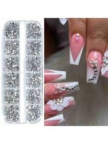 12 ô đính đá trang trí móng tay nhiều kích cỡ, đá acrylic 3D, ngọc trai, phụ kiện trang trí móng tay DIY, vật tư làm móng. - Nhiều màu - Xem 3