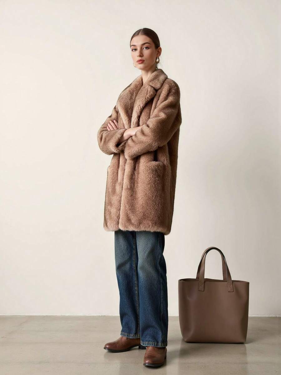 New Fashionable Faux Fur Coat, Elegant Women's Parka Winter Jacket