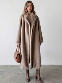 New Women Long Faux Fur Teddy Fleece Winter Coat, Fashionable And Versatile