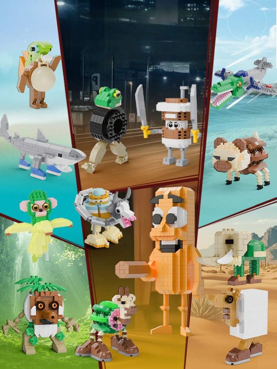 积木拼装立方体迷你积木人偶玩具儿童礼物，积木卡通人物小颗粒拼装DIY积木玩具儿童生日礼物人偶迷你玩具积木玩具男孩儿童 - 彩色 - 查看 1