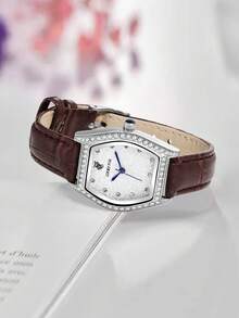 1 pieza Reloj de cuarzo con forma de barril y diamantes incrustados para mujer LUCKYFOX, esfera brillante, elegante y lujoso, adecuado para uso diario, accesorio, regalo de cumpleaños u ocasiones especiales