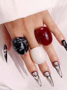 3pcs/Set Vintage Resin Ring Set In Beige And Brown, Elegant Accessory Gift For Friends - Multicolor - View 21