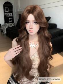 alicegarden Forehead Lace Curly Wig, Mid Cut Style Mocha Brown Long Curly Wig, 32 Feet Long, Natural And Realistic Wig For Daily Use