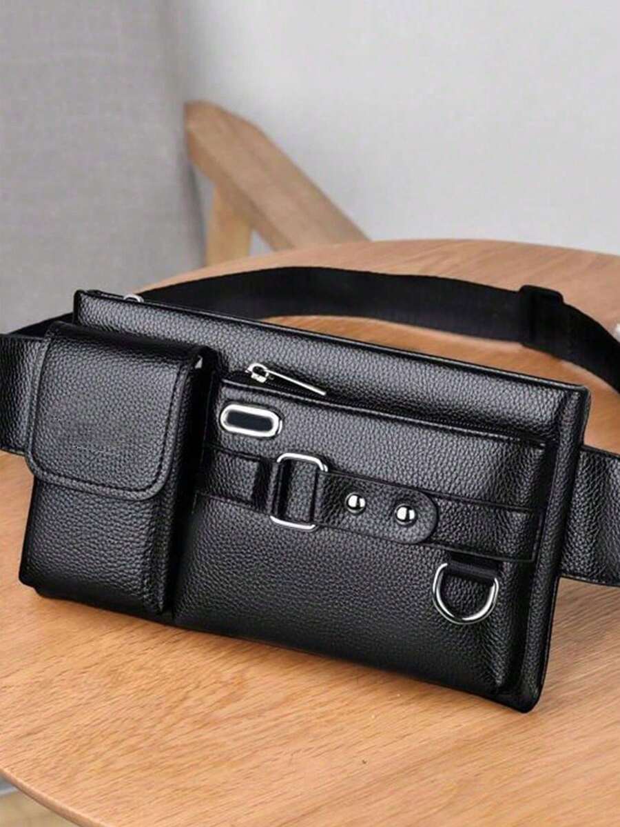 男士新款工地摆摊零钱大容量多功能防水耐磨胸包斜挎包 - 黑色 - 查看 1