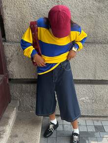 Fall Women Clothes Casual Y2K Fashion Casual College Style Simple Street Daily Multi-Color Clashing Stripes Splicing Lapel Button Up Polo Women Design Long Sleeve Loose Pullover Sweatshirt,Winter Tops,Christmas,Homecoming Going Out Tops - Multicolor - View 2