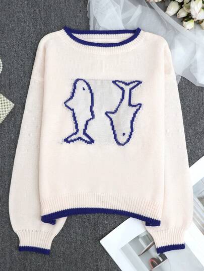 Women's Autumn And Winter New Fashion Casual Color-Block Ocean Animal Pattern One-Shoulder Long-Sleeve Turtleneck Sweater,One-Shoulder Long-Sleeve Sweater,Winter Clothes Women,Off The Shoulder Top,Animal Print ,Sweaters