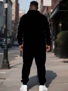 Bộ áo hoodie và quần nỉ cỡ lớn in chữ Gothic Los Angeles, phong cách đường phố năng động, có túi dây rút, màu đen, thích hợp cho mùa xuân. - màu đen - Xem 4