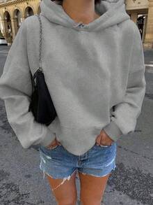 Plus Size Women's Casual Racing Theme Graphic Print Grey Street Style Drawstring Pocket Sweatshirt, Ideal For F1 Racing Fans, Suitable For Autumn/Winter, Autumn/Winter Plus Size Clothing Spring - Grey - View 2