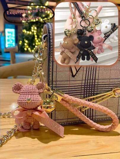 1 件/2 件/3 件/4 件卡通树脂泰迪熊钥匙扣带铃铛 3D 小雕像背包挂件卡通泰迪熊汽车钥匙扣吊坠礼物，创意可爱钥匙扣万圣节配饰教师节包挂绳带身份证夹汽车配饰包饰