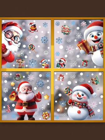 1 pieza Pegatina para ventana; Decoración de ventana; Pegatina de copo de nieve navideño para ventana; Decoración del hogar; Papá Noel y copos de nieve; Pegatina; Vinilo decorativo de pared; Pegatina de vinilo para decoración del hogar; Decoración de primavera; Actualiza tu hogar; Pegatina decorativa de rama