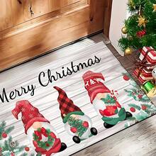 1pc Christmas Element Pattern Printed Silica Gel Kitchen Mat, Rectangular Carpet For Living Room, Bedroom, Hallway, Bathroom, Laundry Room - Polyester Rug, Suitable For Indoor And Outdoor Home Decor, Can Be Used As Christmas Gift And Christmas Decoration - Multicolor - View 1