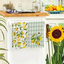 2/4pcs Lemon Print Kitchen Towels, Holiday Decorative Hand Towels, Soft Absorbent Drying Cloths, Kitchen Decor, Dining Table Decoration, Kitchenware, Home Decor