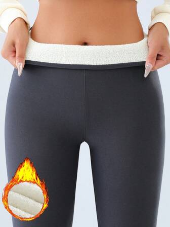 1件装冬季女式运动紧身裤高腰加厚羊毛保暖绒面加厚保暖绒面冬季女装，舒适