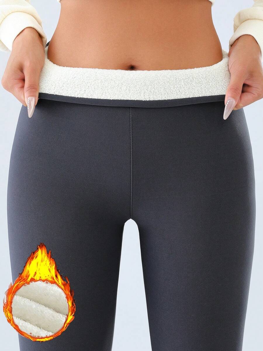 1件装冬季女式运动紧身裤高腰加厚羊毛保暖绒面加厚保暖绒面冬季女装，舒适 - 灰色 - 查看 1