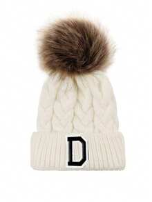 1 pieza Gorro de bebé con letra A-Z tejido, gorro de punto recién nacido, gorro cálido, unisex para bebé, sombrero de bebé versátil de unicolor - Blanco - Ver 10