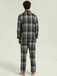 新款男士时尚休闲加厚冬季睡衣套装 - 灰色 - 查看 6