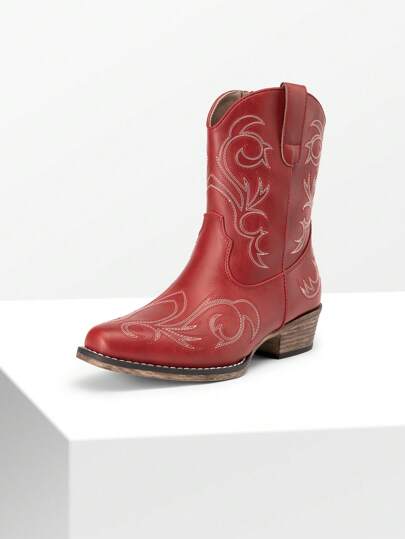 Botas Vaqueras de Mujer, Botines Cowboy Boots con Punta Cuadrada y Tacón Grueso para Damas
