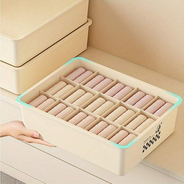 6 piezas (3 cajas + 3 tapas) Caja de almacenamiento apilable para sostenes Dormitorio Hogar Cajón Armario Caja de compartimento triple para almacenar calcetines, ropa interior, bragas