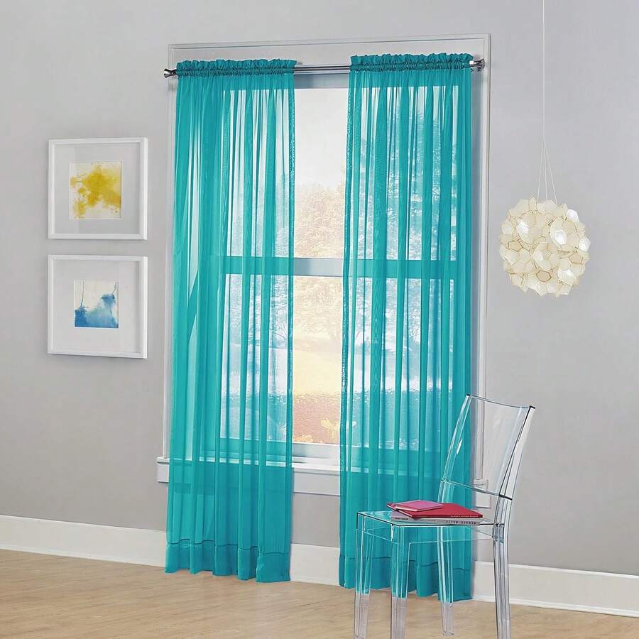 Calypso - Panel de Cortina de Gasa translúcida con Bolsillo para cortinero, Azul (Sky Blue), 59" x 63", 1 - Blanco - Ver 1